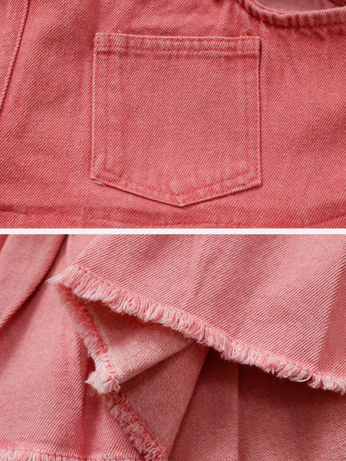 Gerafelde denim rok met plooien