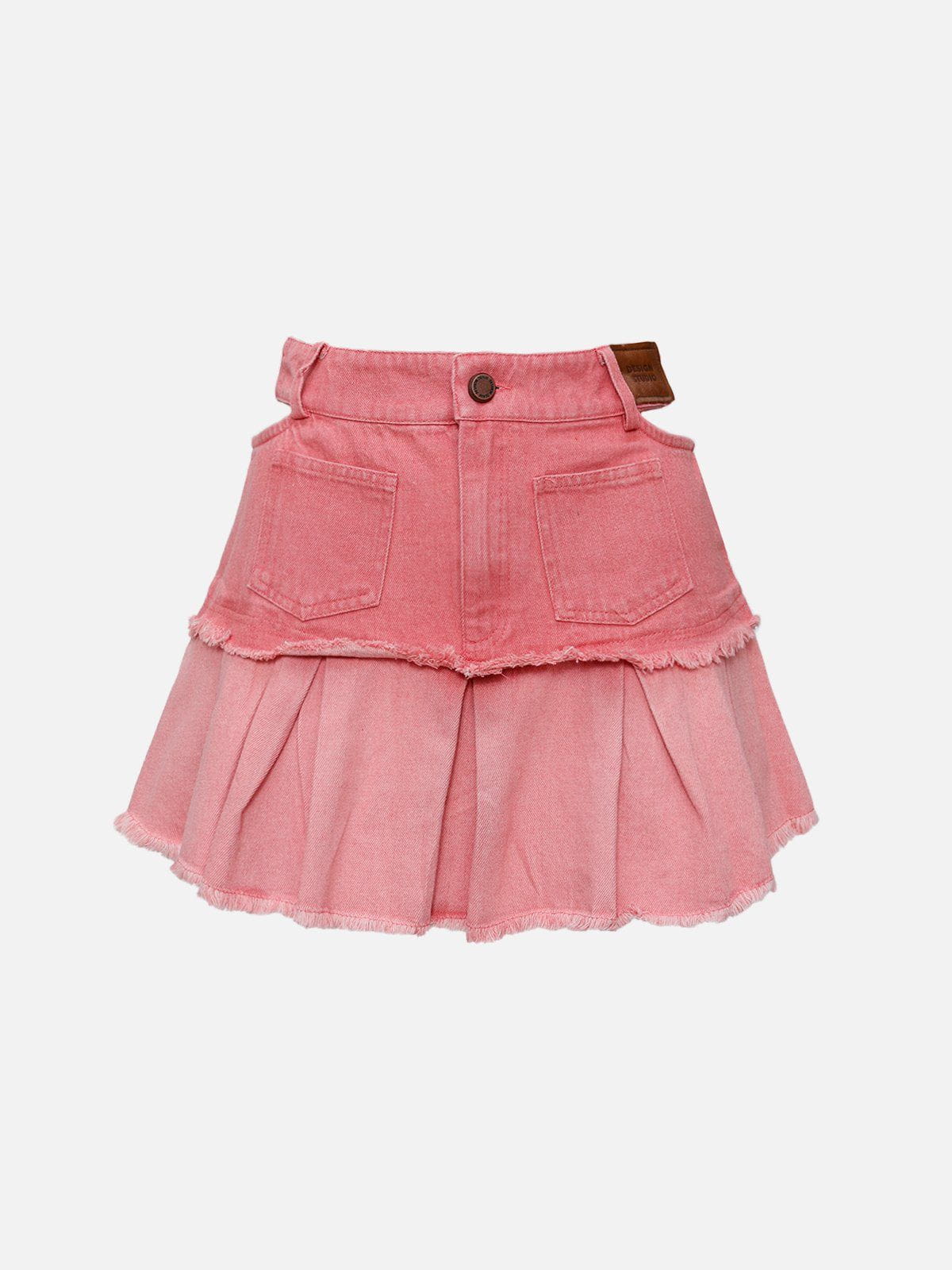 Gerafelde denim rok met plooien