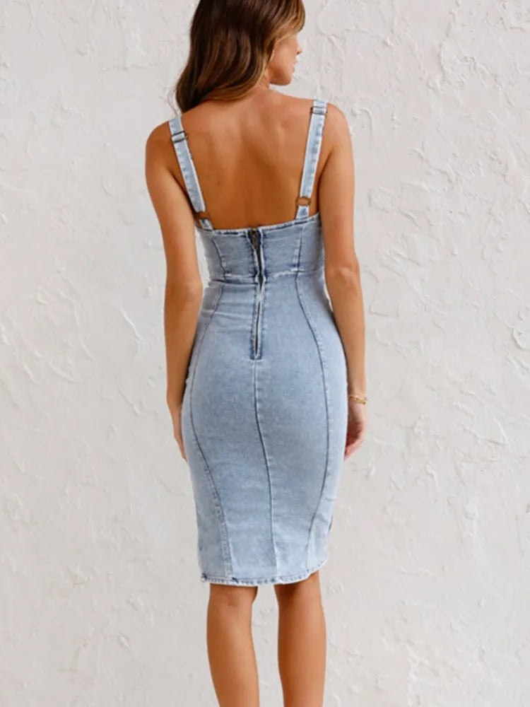 Denim jurk met verstelbare bandjes