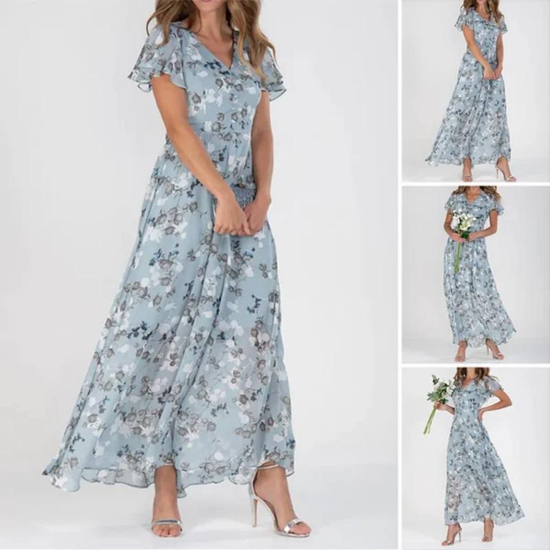 Lange jurk met korte mouwen en bloemenprint🔥