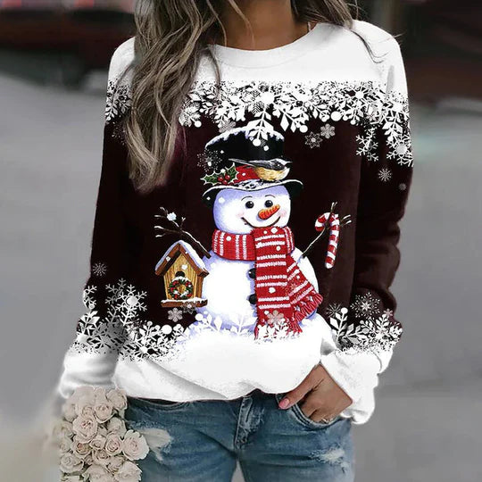Cosy Sweater met sneeuwpopprint voor dames