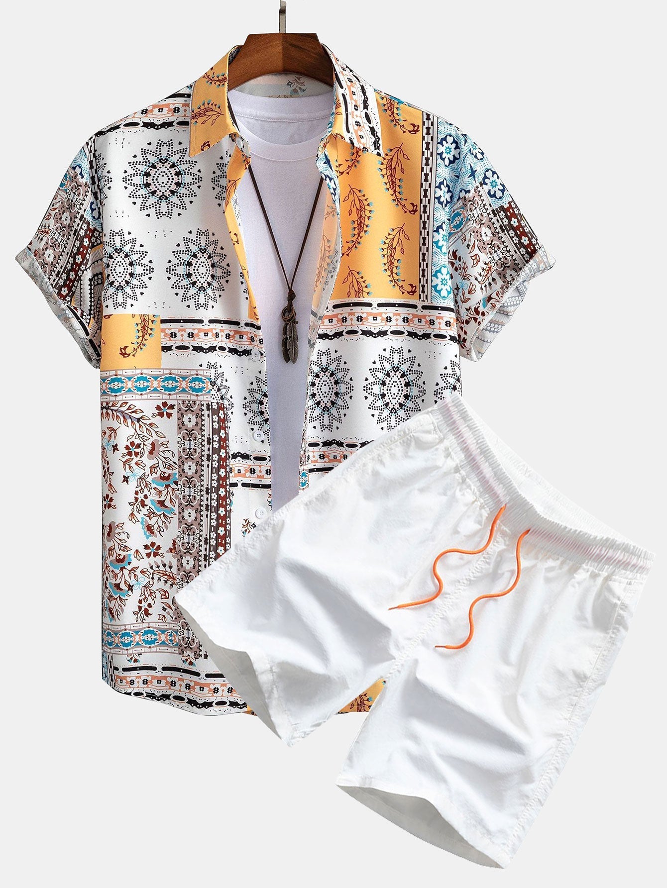 Sjaal Print Button Up Shirt & Zwemshort