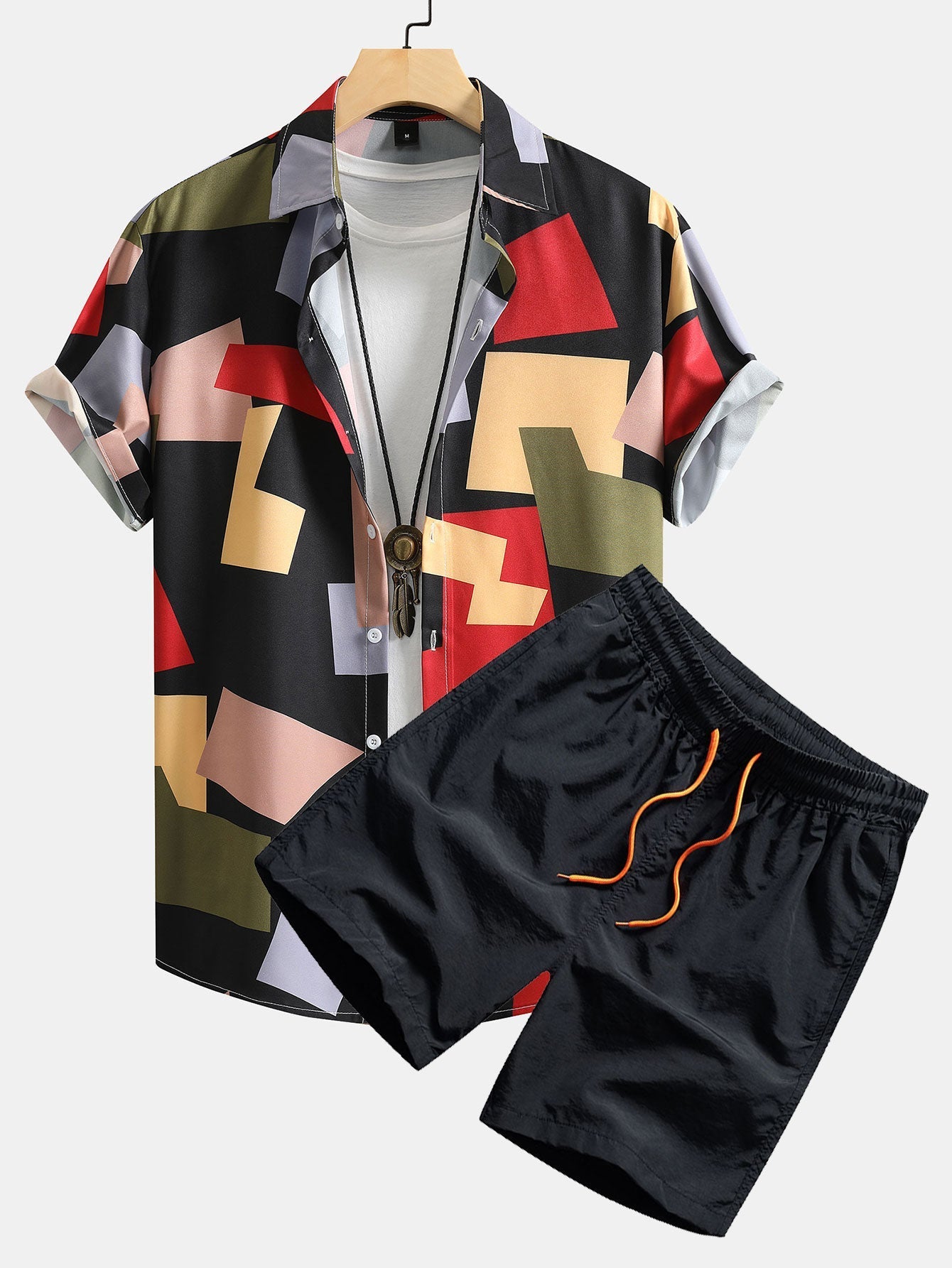 Geometrie Kleurblok Print Button Up Shirt & Zwemshort