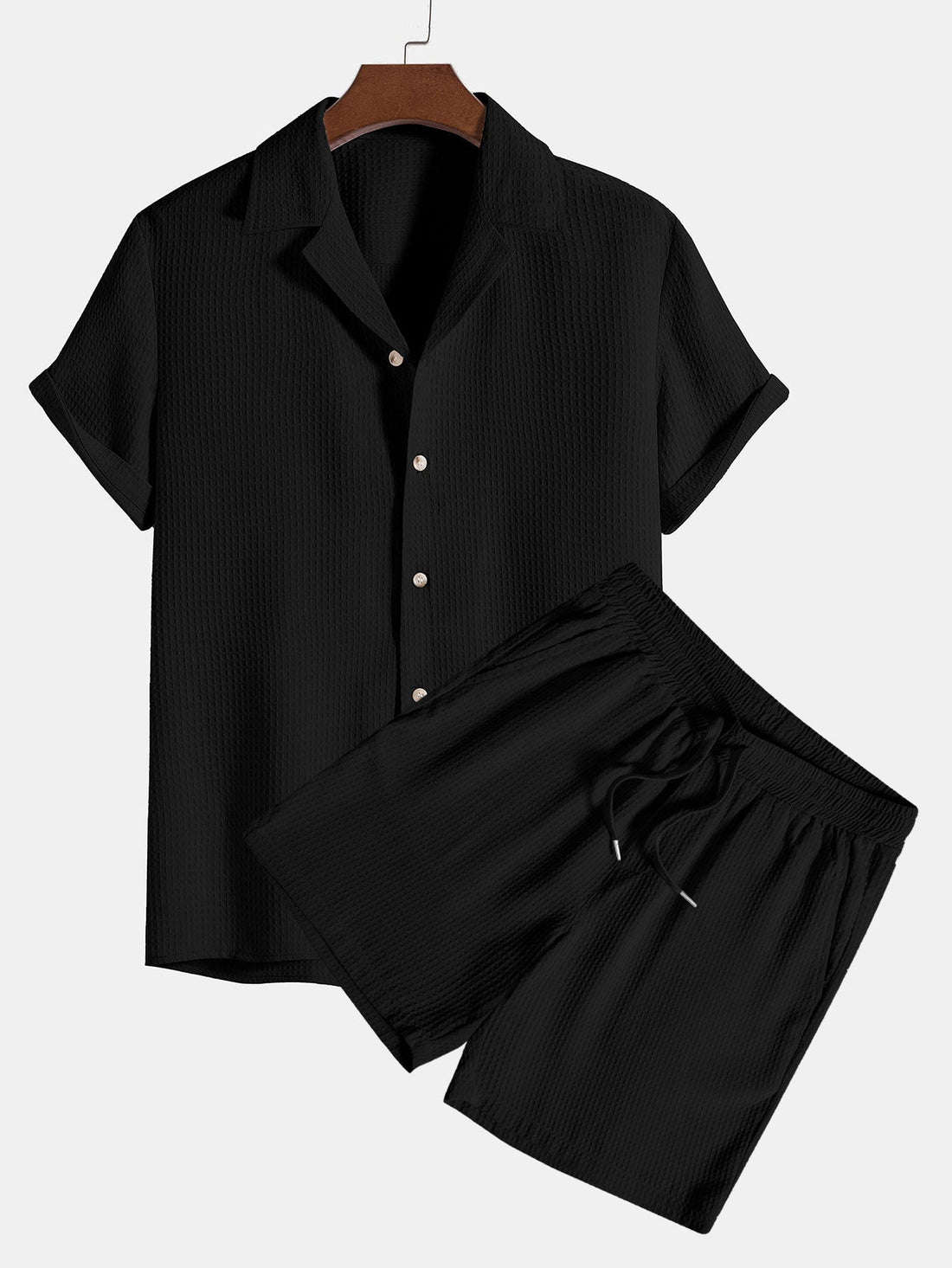 Wafel Revere kraag shirt & shorts