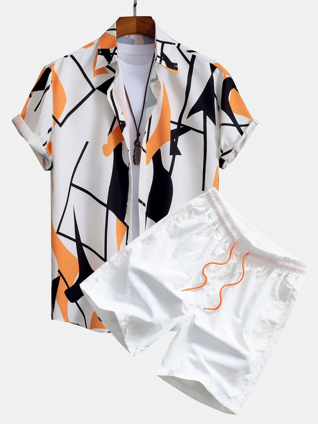 Overhemd met abstracte kleurenprint en zwemshort