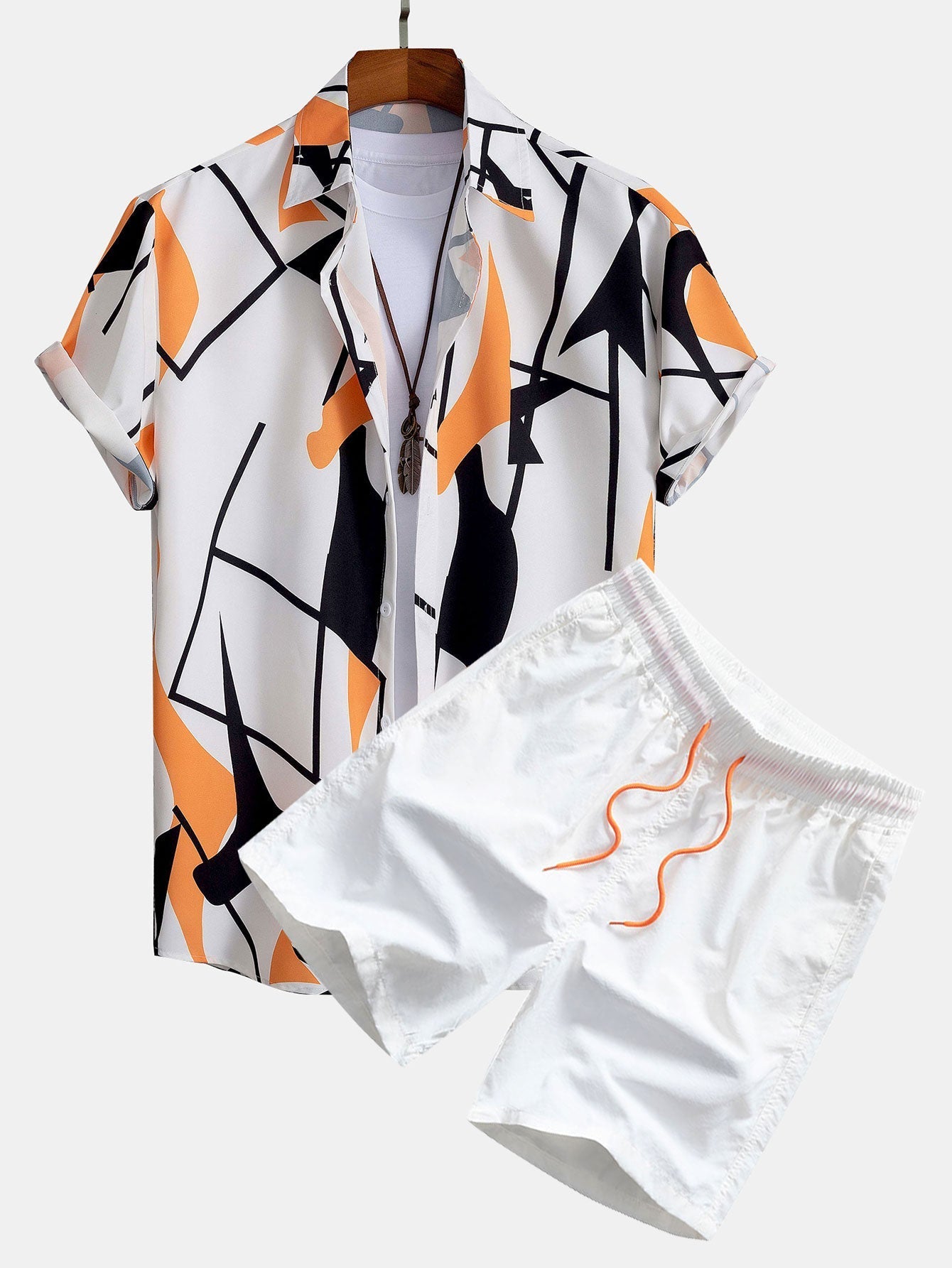 Overhemd met abstracte kleurenprint en zwemshort