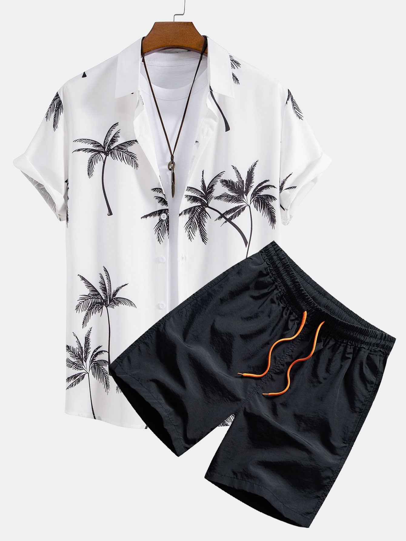 Palmboom Print Button Up Shirt & Zwemshort