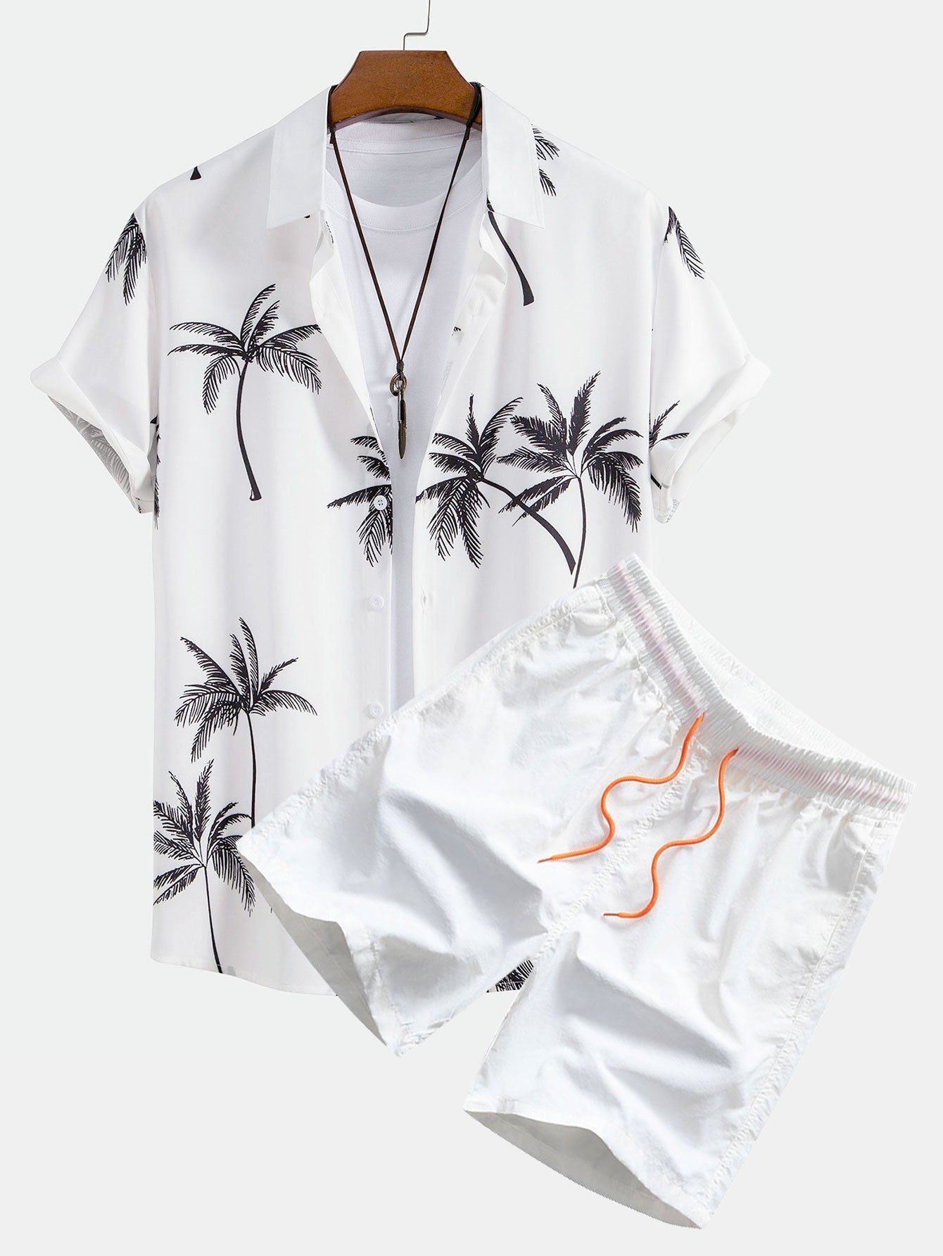 Palmboom Print Button Up Shirt & Zwemshort