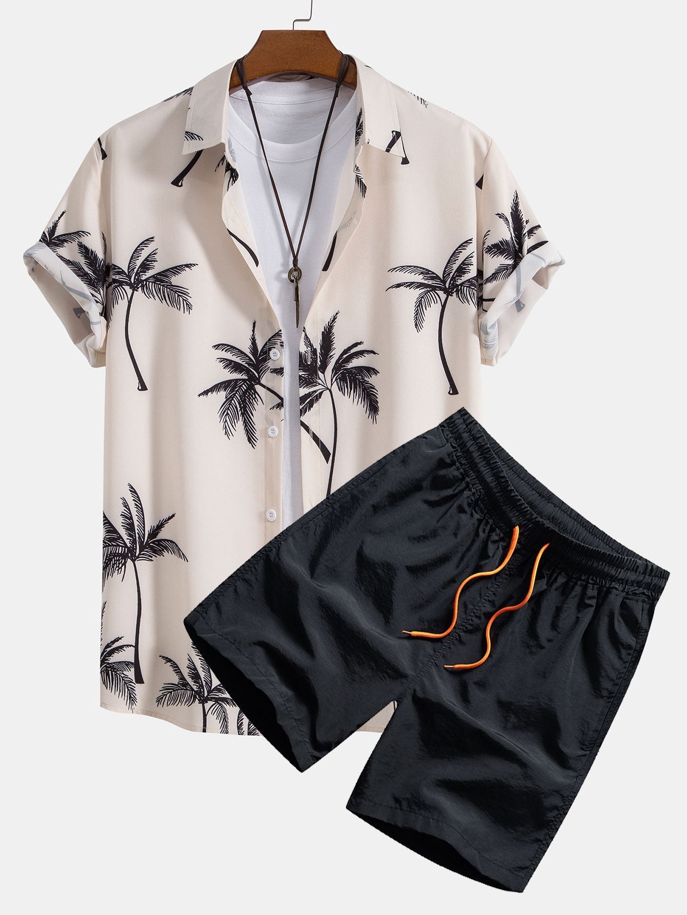 Palmboom Print Button Up Shirt & Zwemshort