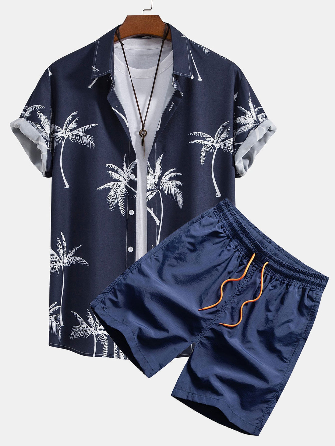 Palmboom Print Button Up Shirt & Zwemshort