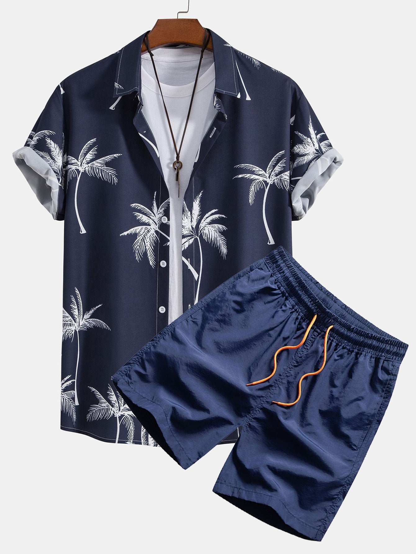 Palmboom Print Button Up Shirt & Zwemshort