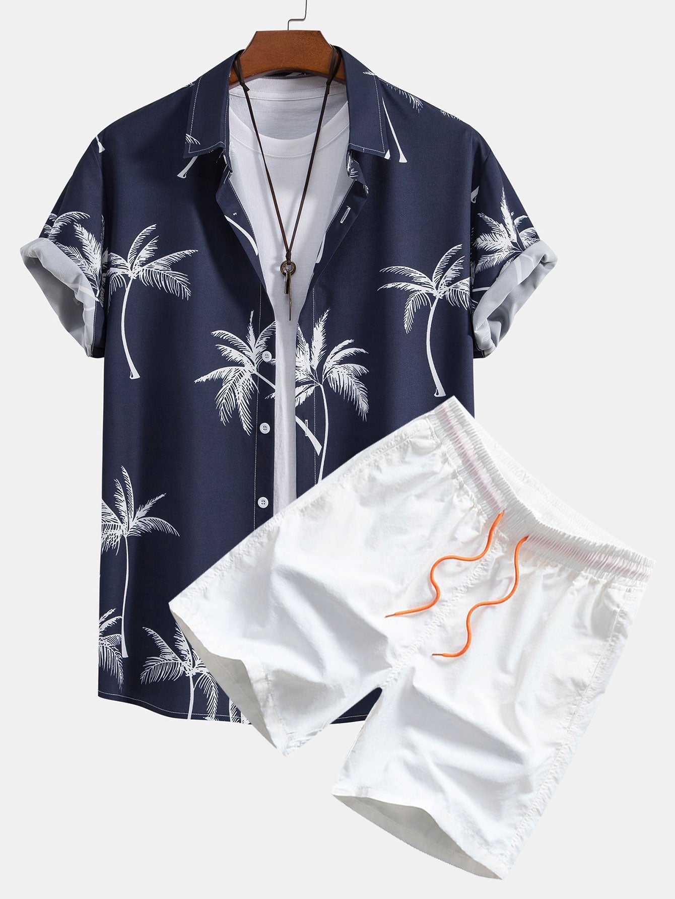 Palmboom Print Button Up Shirt & Zwemshort