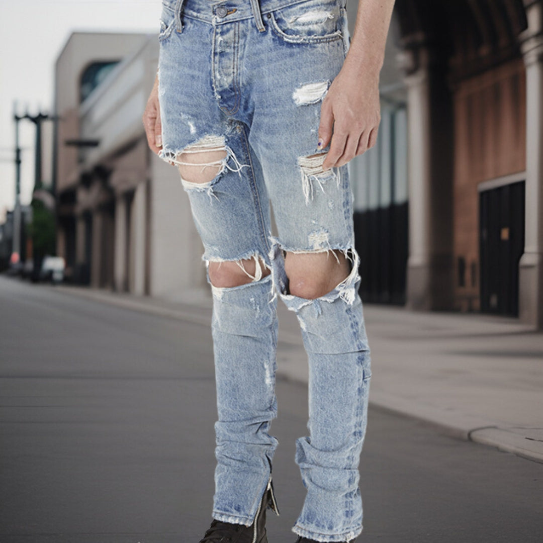 Sergio™ Blauwe gedragen broek van hoge kwaliteit