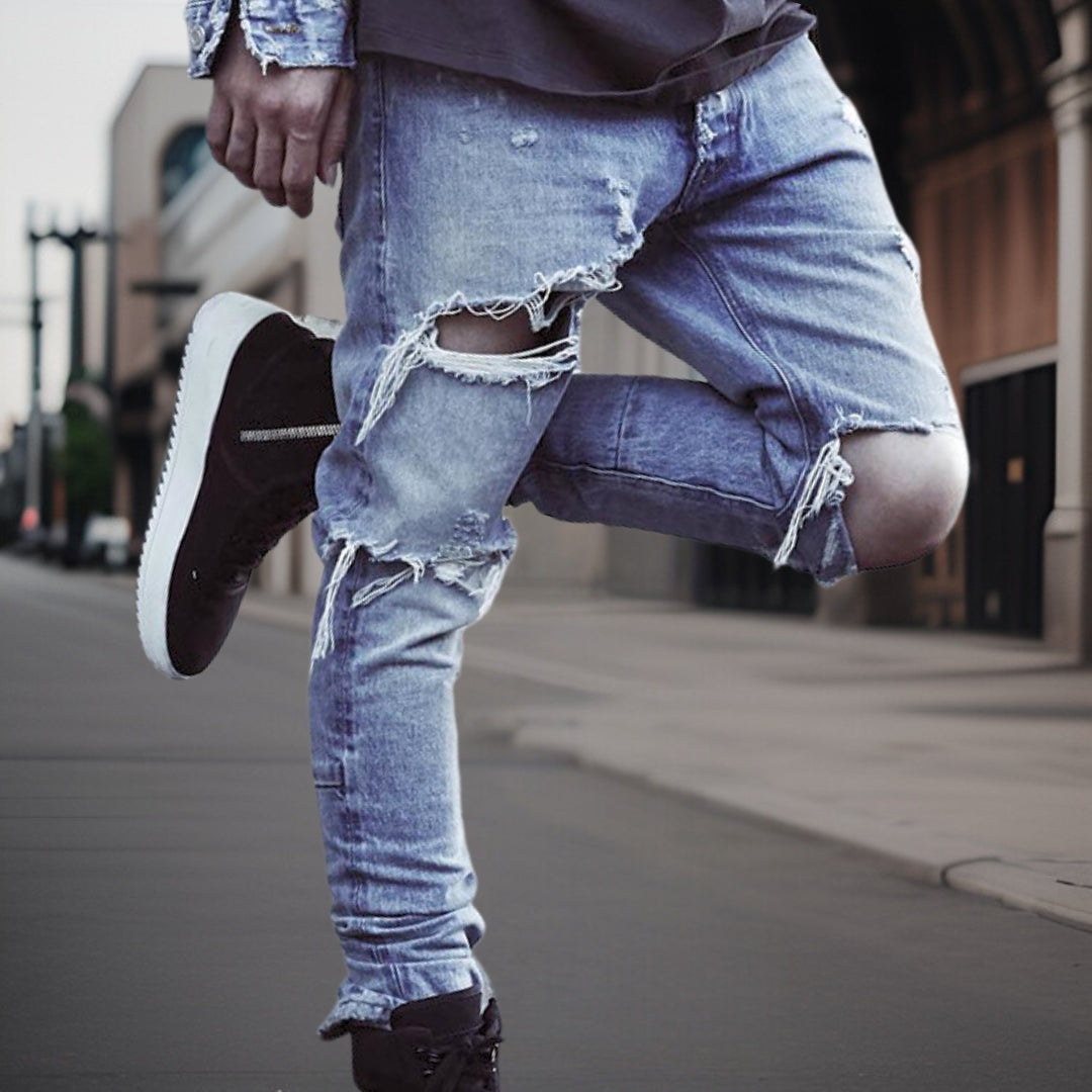 Sergio™ Blauwe gedragen broek van hoge kwaliteit