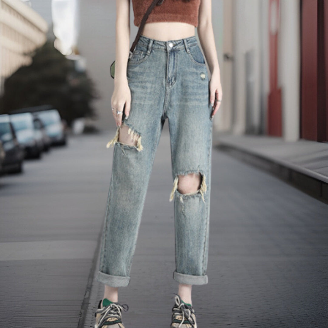 Myra™ denim broek van hoge kwaliteit met rechte scheuren