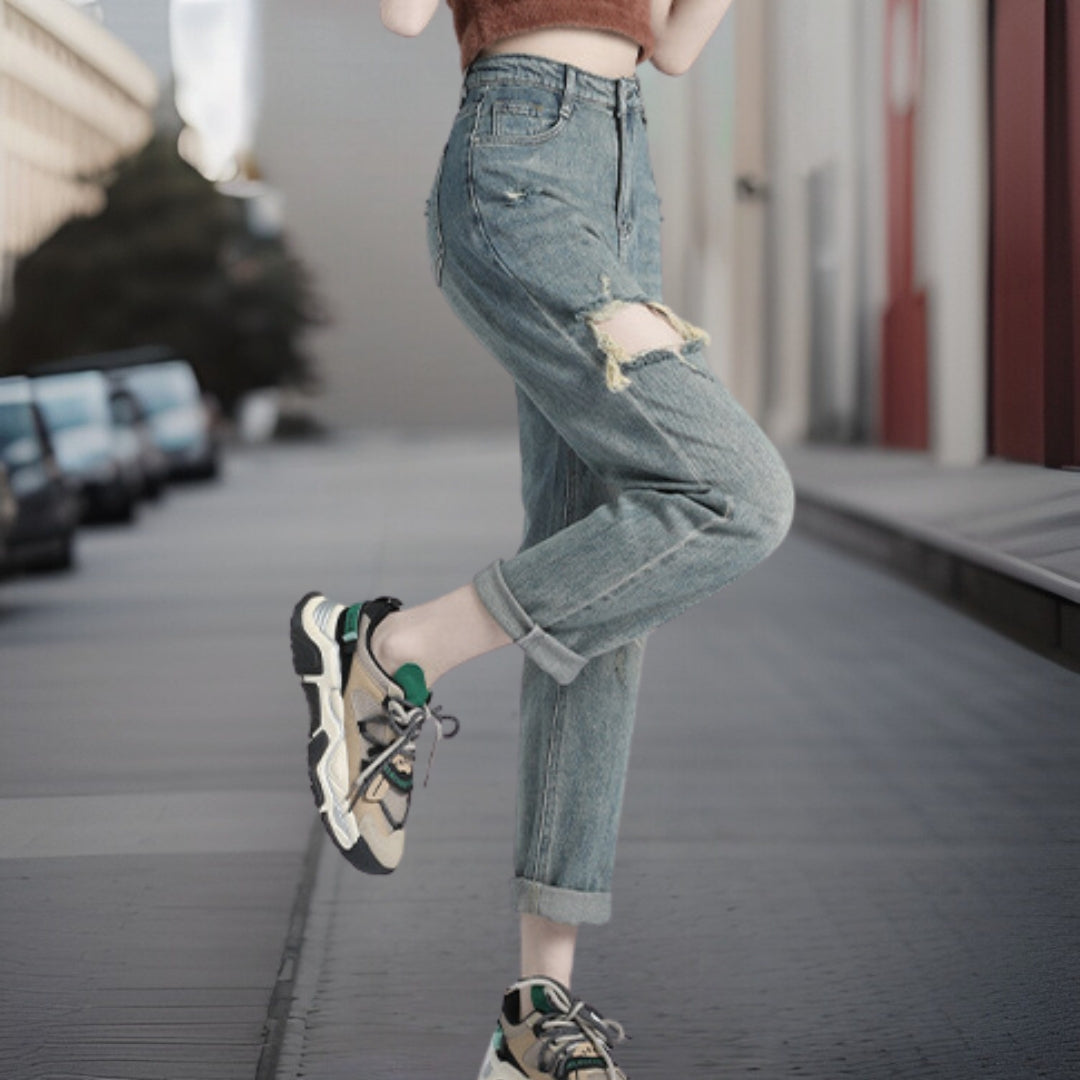 Myra™ denim broek van hoge kwaliteit met rechte scheuren