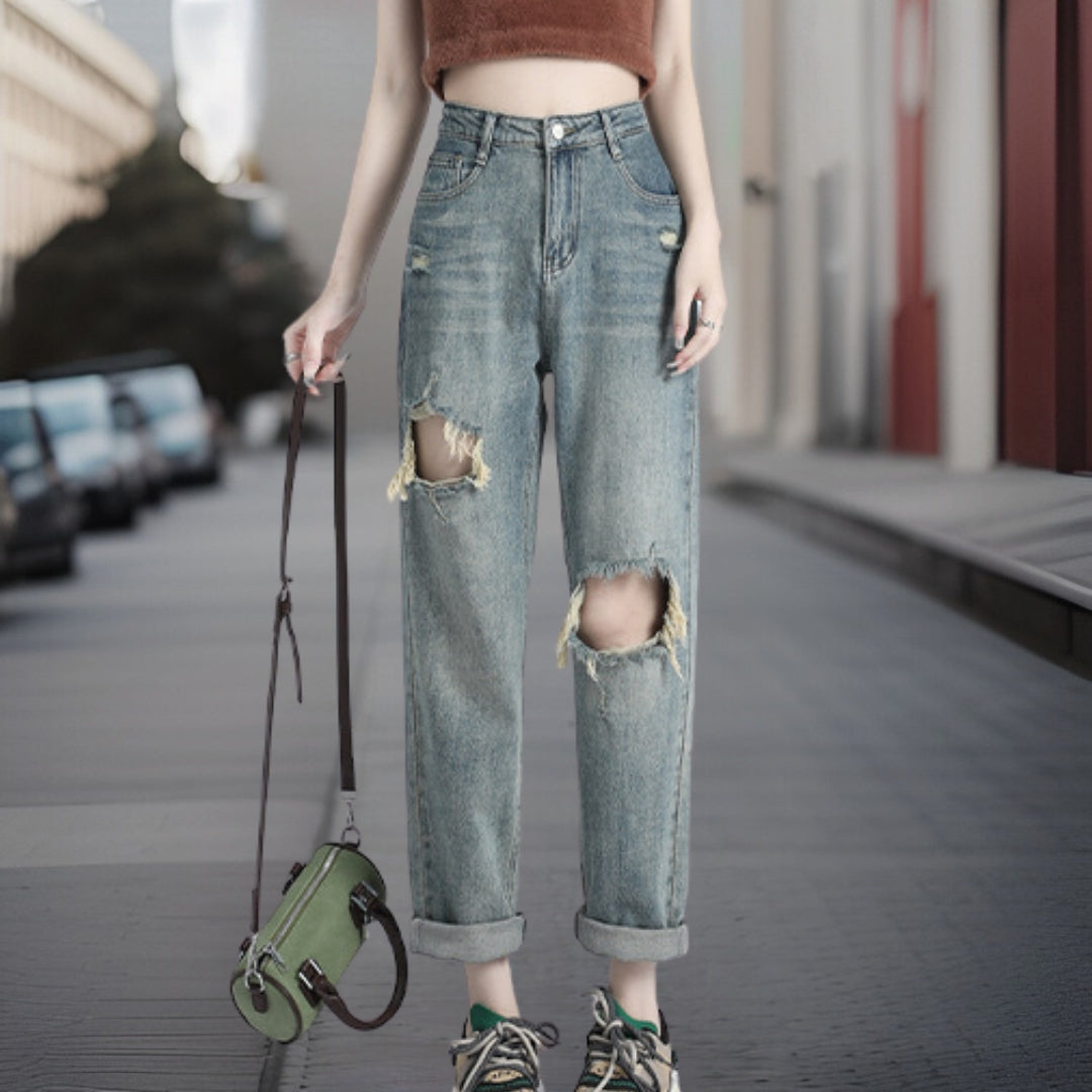 Myra™ denim broek van hoge kwaliteit met rechte scheuren