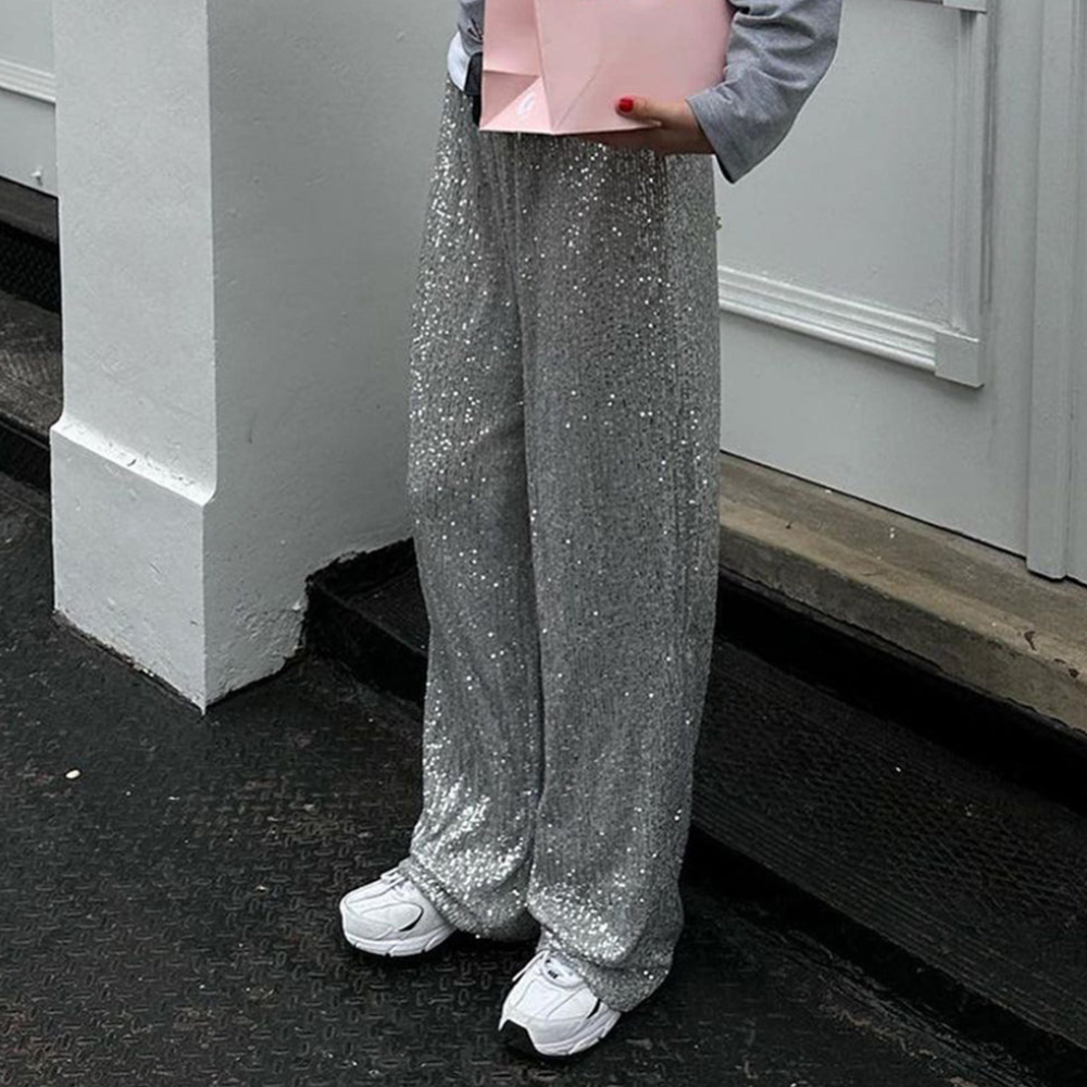 Elegante wijde pantalon met pailletten voor dames