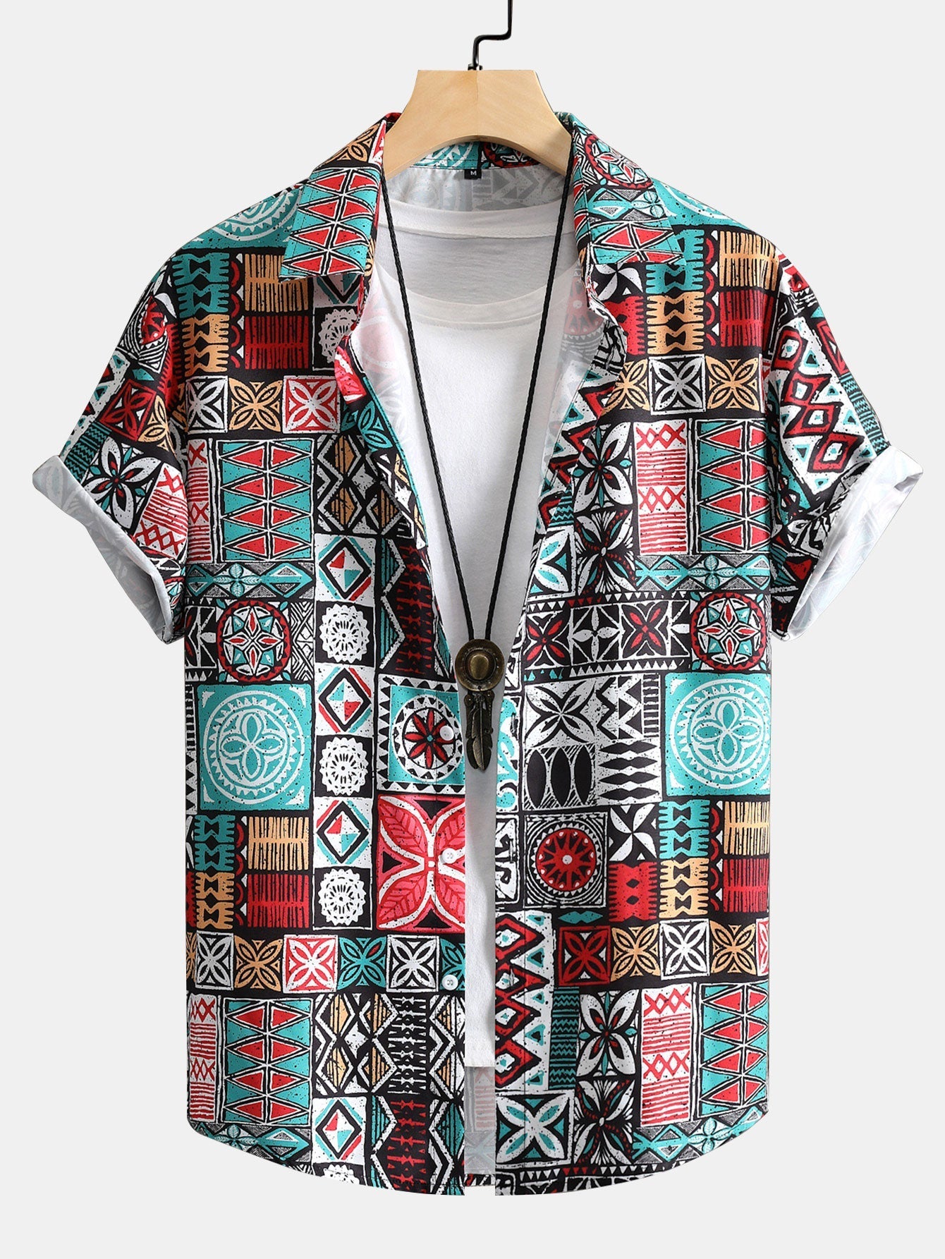 Tegel Patchwork Print Button Up Shirt