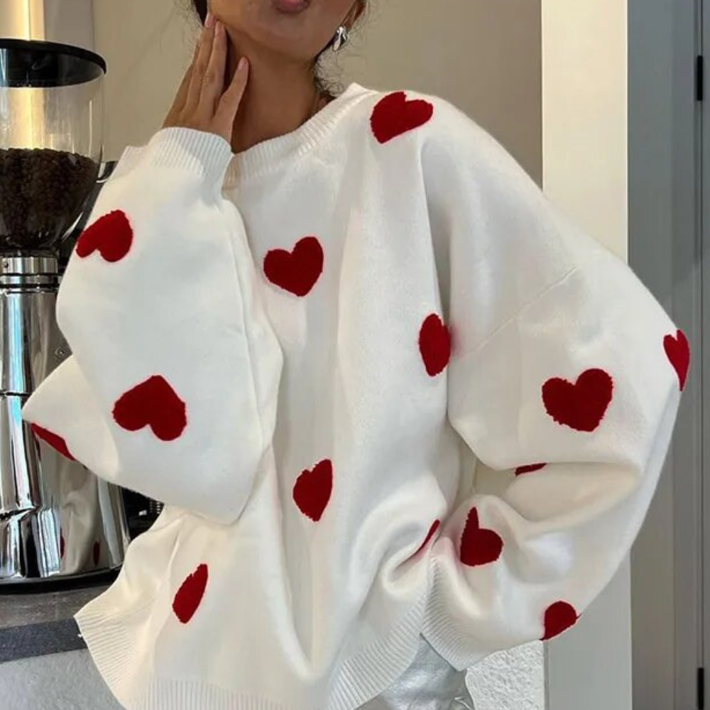 Gebreide trui met geborduurd hart voor dames