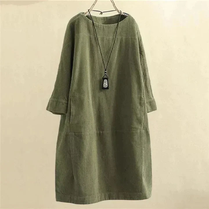 Vintage ribfluwelen midi-jurk