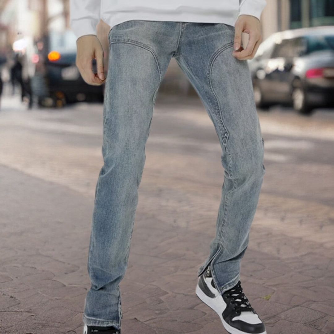 Matthias™ Modieuze denim broek met zijritsen