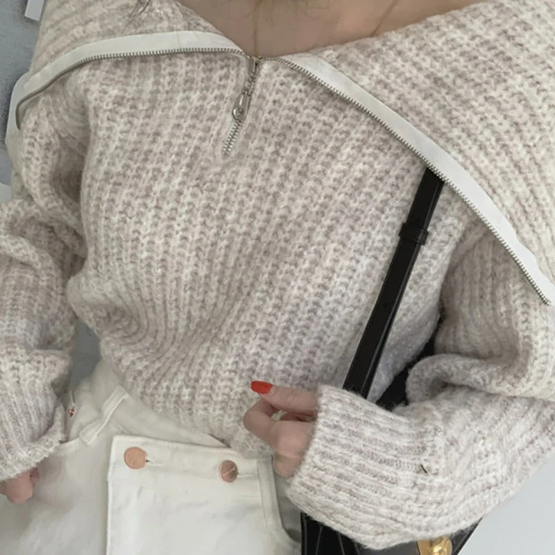 Elegante damestrui met rits en omgeslagen kraag
