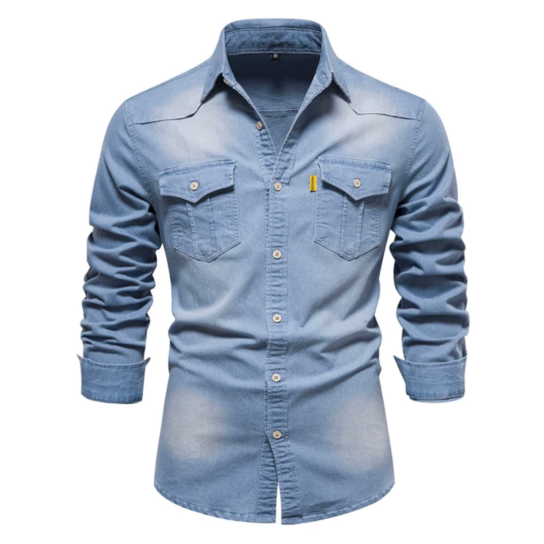 Getailleerd denim overhemd met lange mouwen voor heren