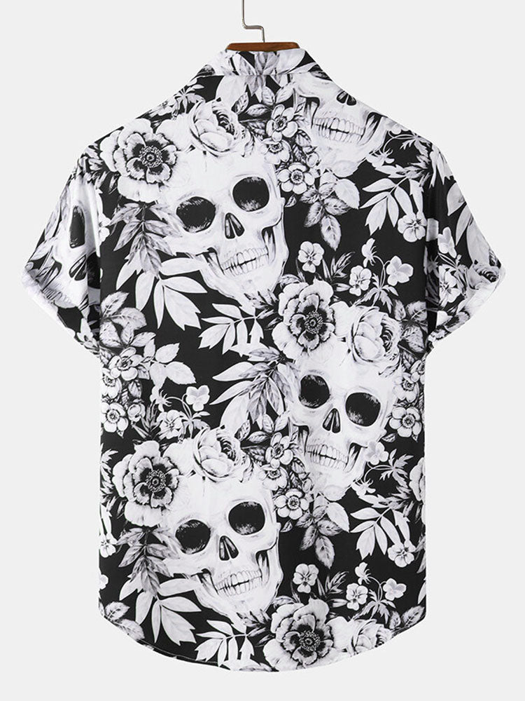 Shirt met doodshoofd en bloemenprint