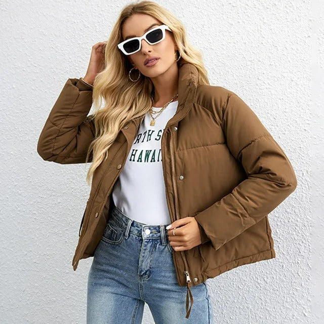 Kort katoenen gewatteerd jack met ritssluiting voor dames