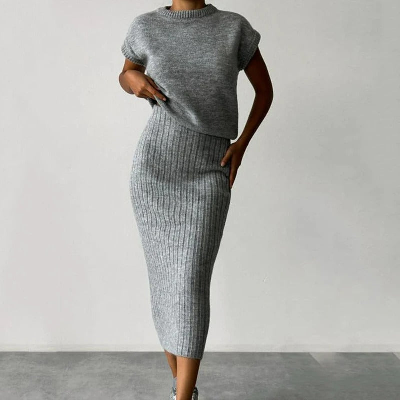 Losse mouwloze geribde top en lange rok met hoge taille voor vrouwen