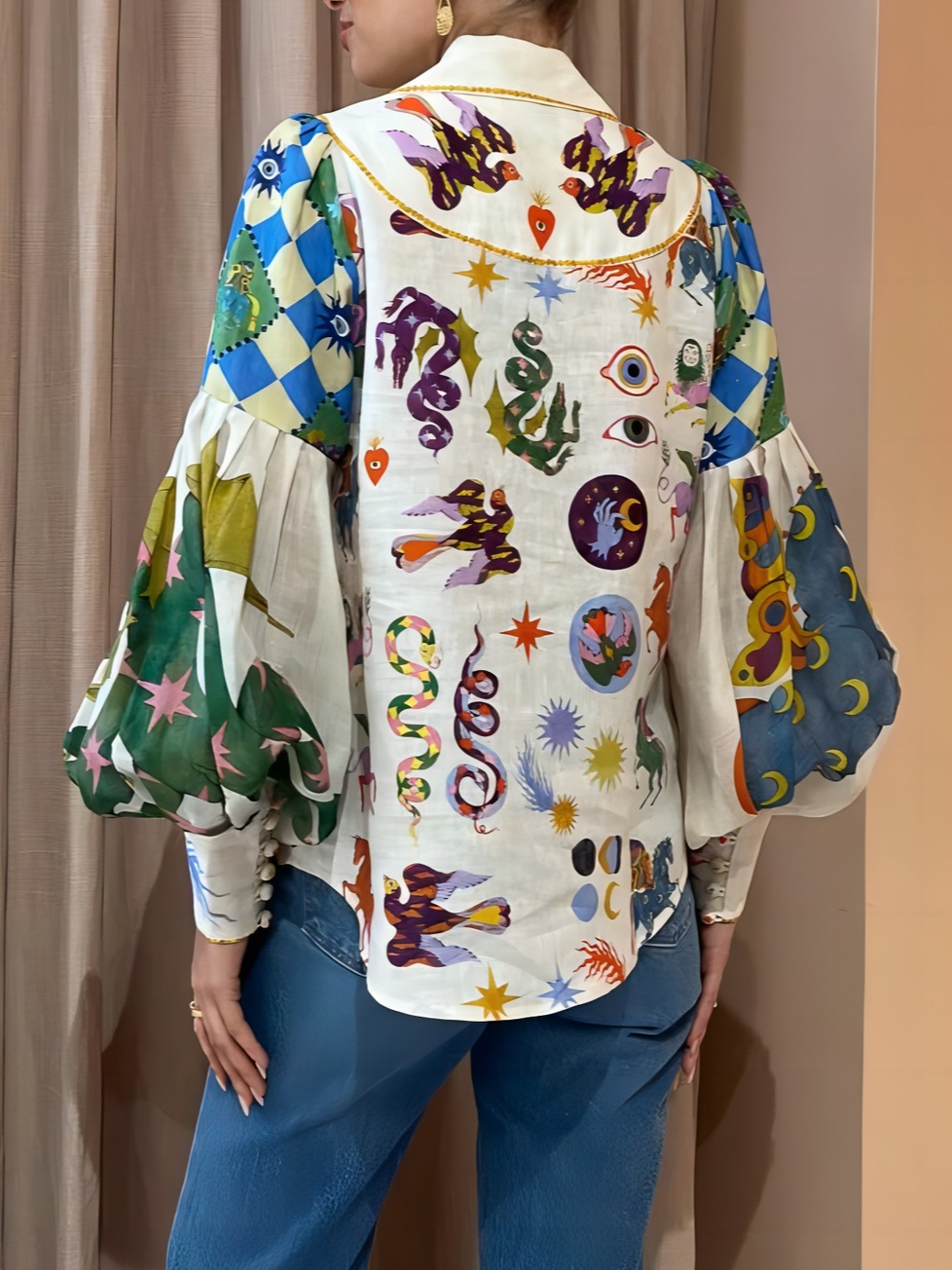 Pop Art Print Overhemd Kraag Casual Blouse