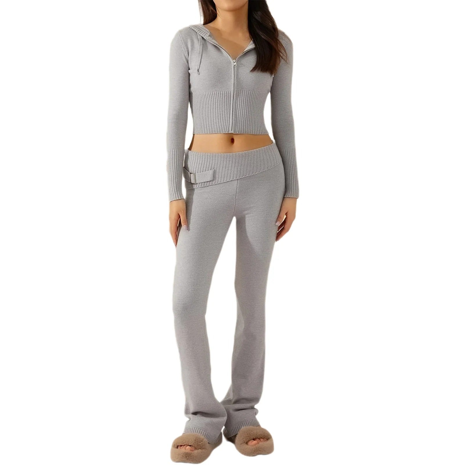 Korte jas met capuchon en smalle broek voor dames