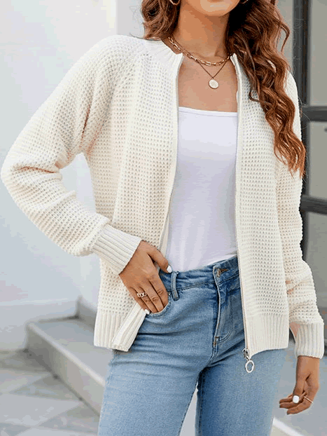 Kate Vrouwencardigan met lange mouwen, comfortabele en casual ritssluiting