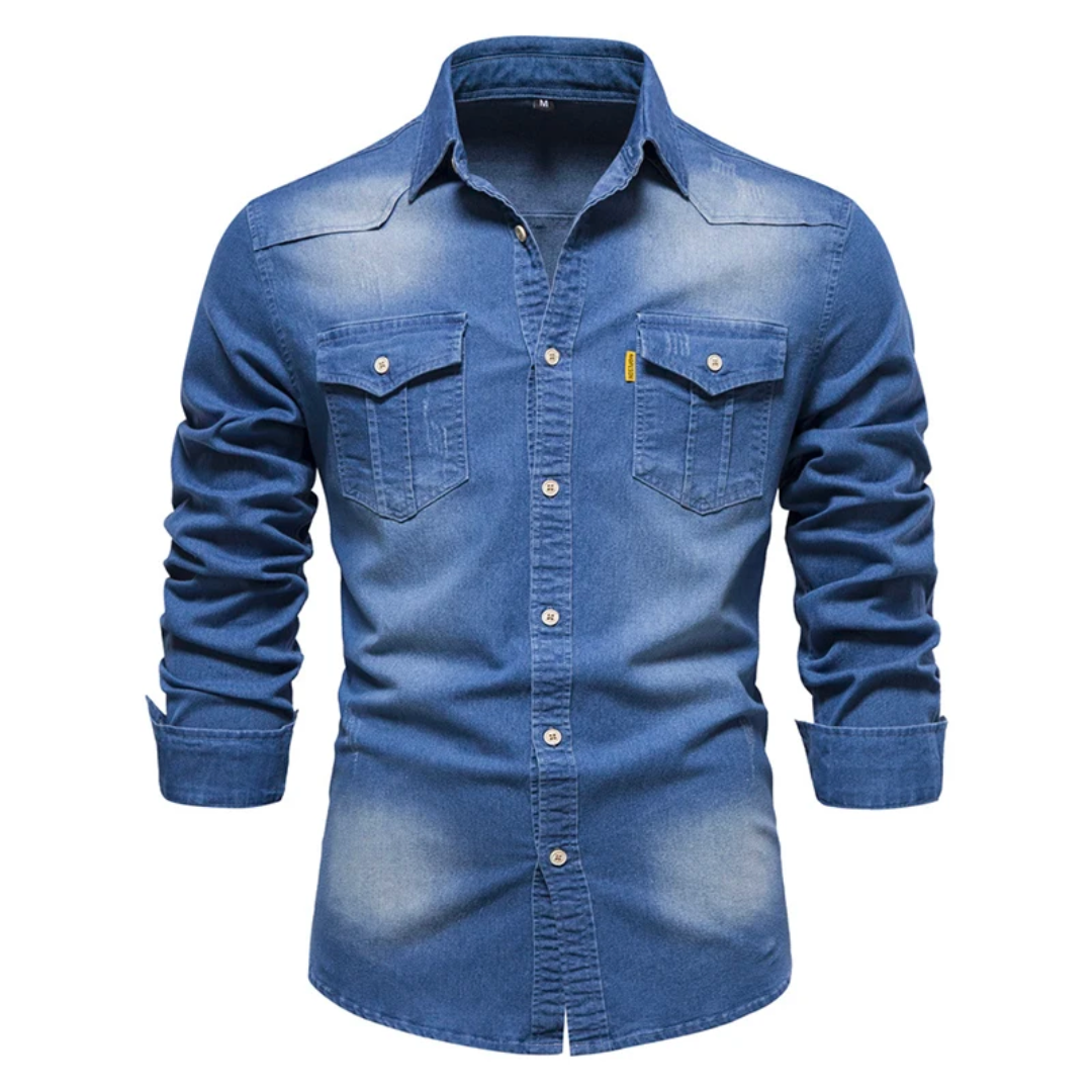 Getailleerd denim overhemd met lange mouwen voor heren