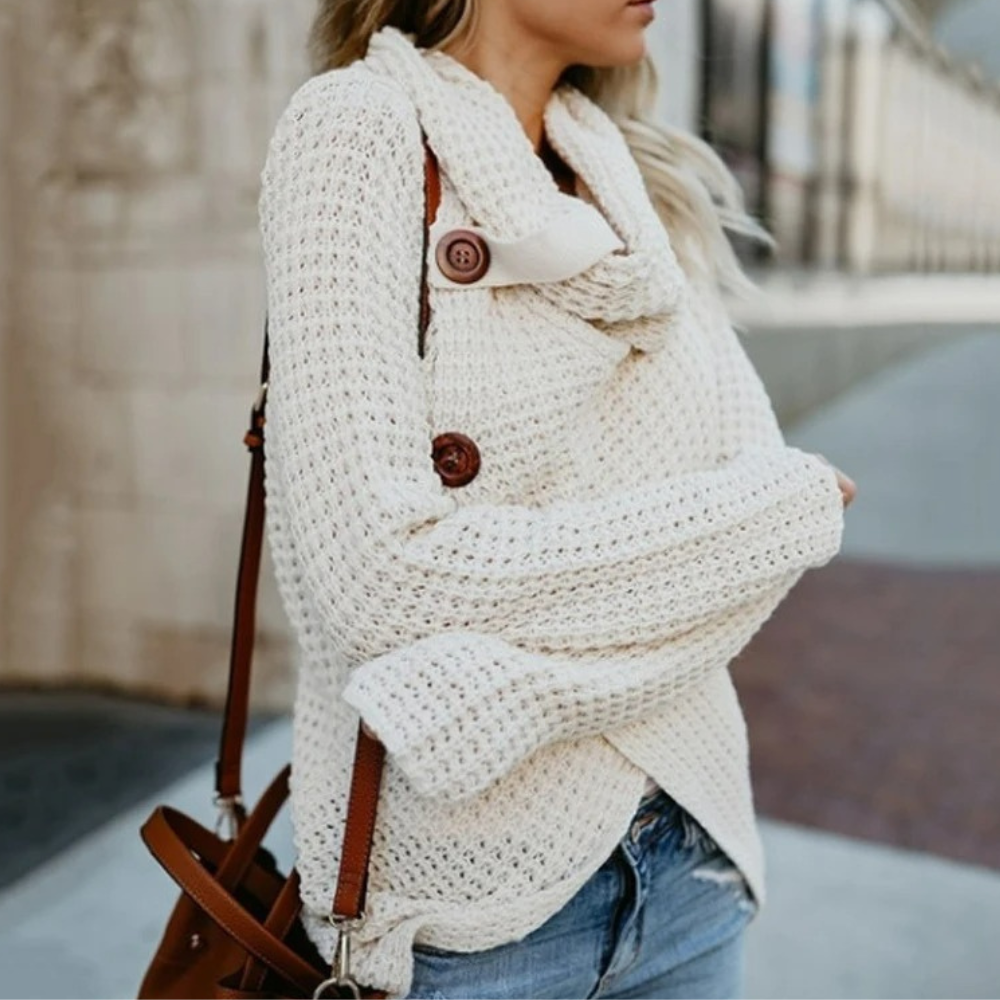 Stijlvolle coltrui met vintage knoopsluiting voor dames