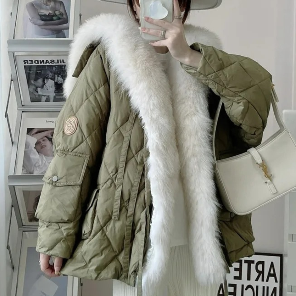 Donzen Jas Katoen met Kraag Vossenbont voor Vrouwen