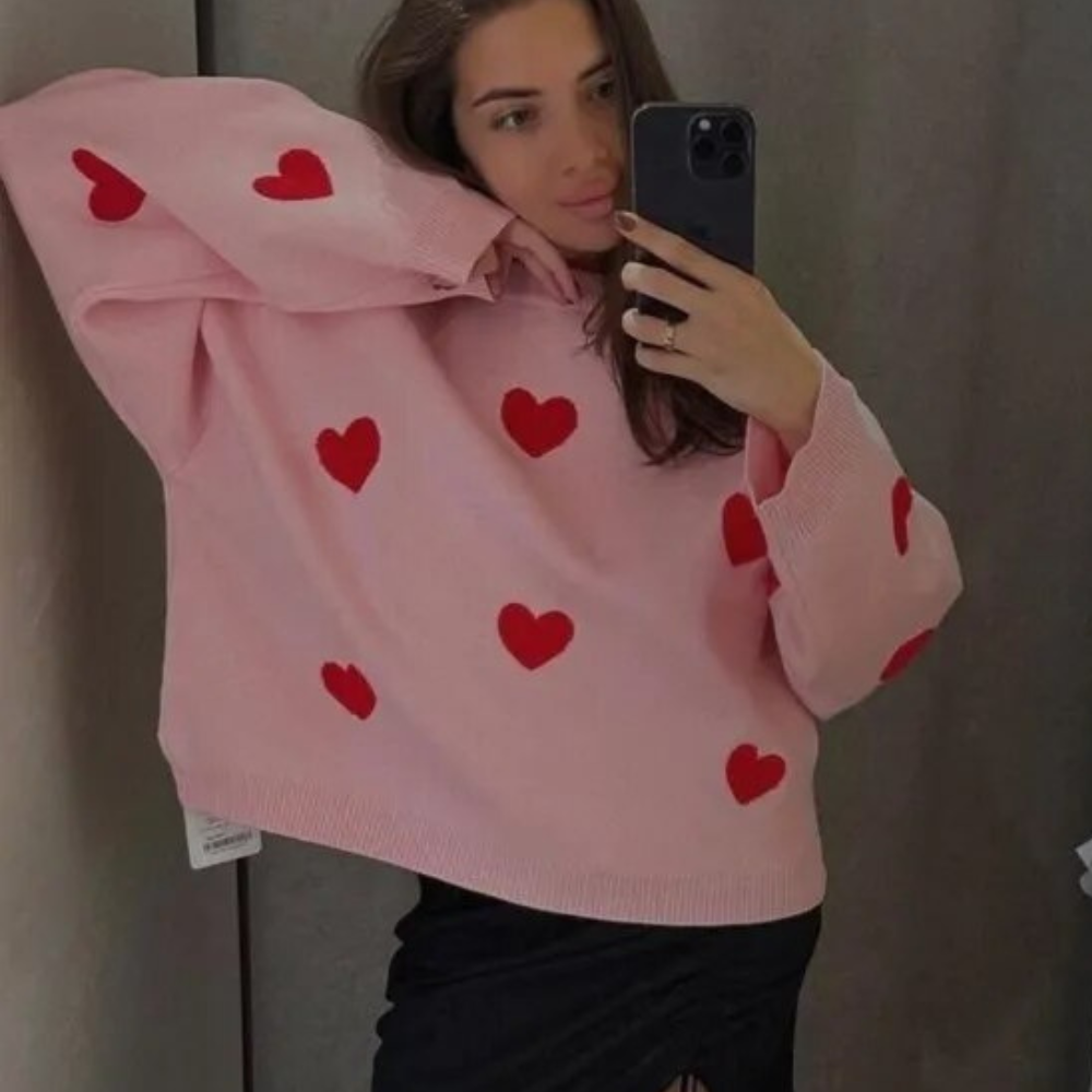Gebreide trui met geborduurd hart voor dames