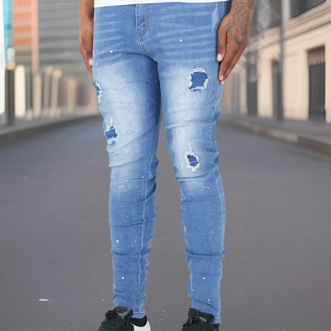 Edgar™ Premium gescheurde inktspatten denim