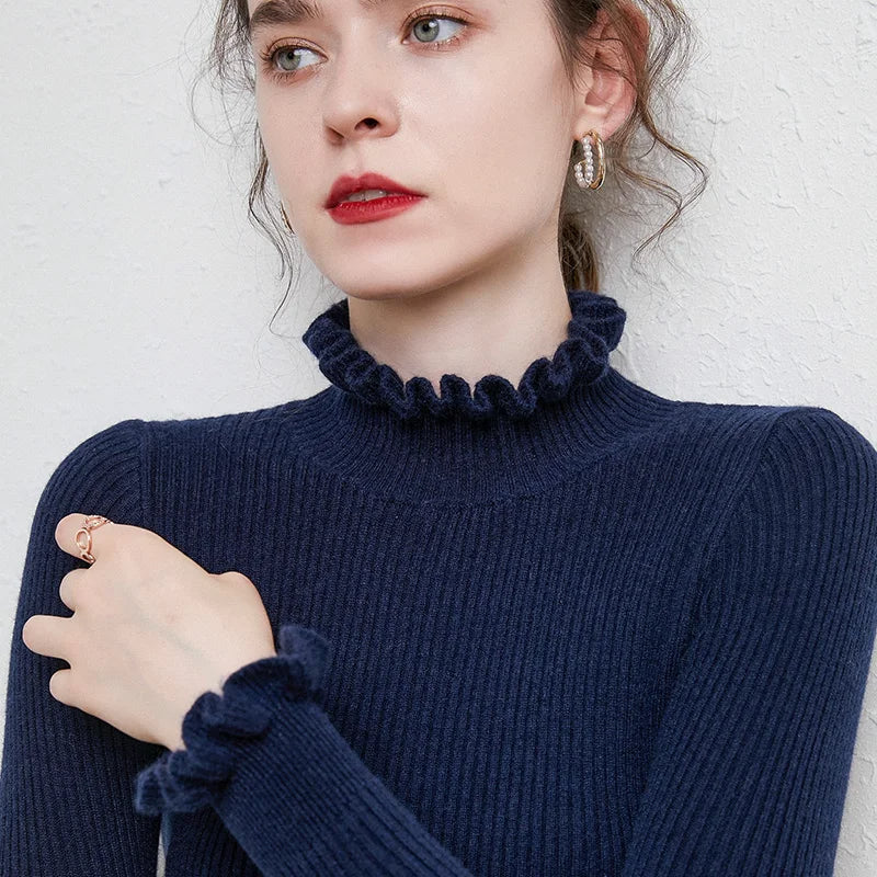 Gebreide kasjmier trui met col voor dames