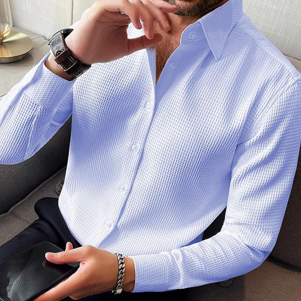 Elegante wollen geruite polo met lange mouwen voor heren