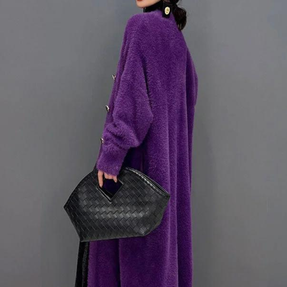 Lang paars fluwelen vest overjas voor dames