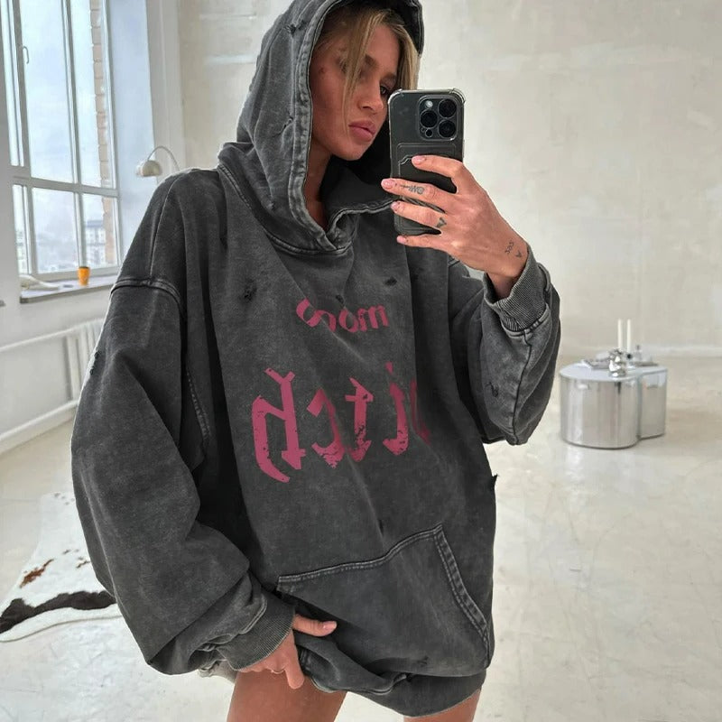 Oversized losse hoodie met geprinte tekst voor dames