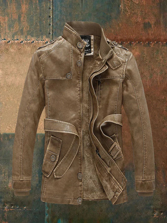 Harold - Casual vintage leren jack van dik fleece