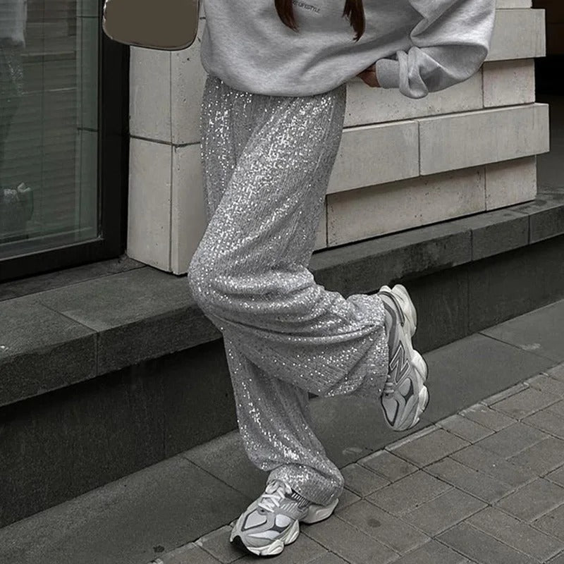 Elegante wijde pantalon met pailletten voor dames