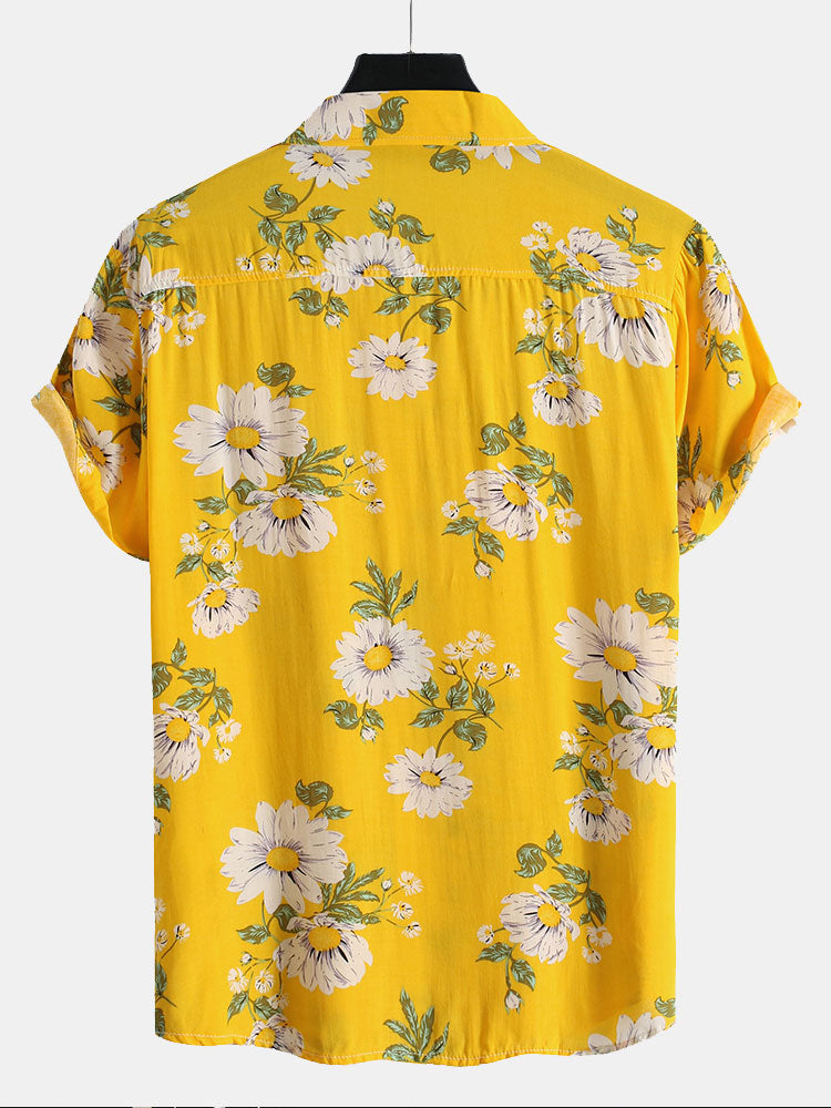Zonnebloemprint Revere Shirt