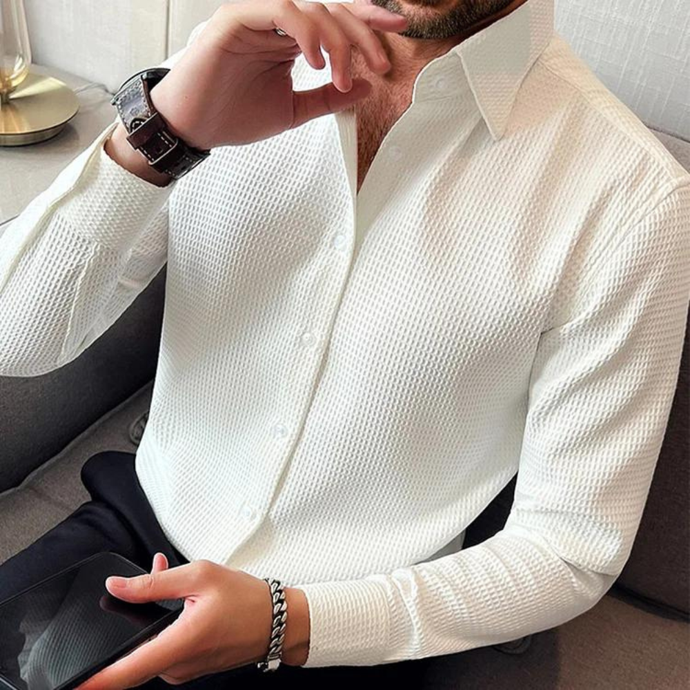 Elegante wollen geruite polo met lange mouwen voor heren