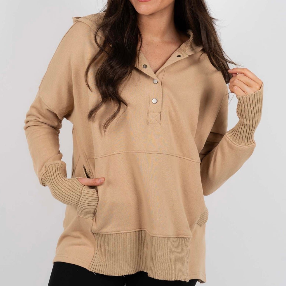 Los jack met V-hals en capuchon voor dames