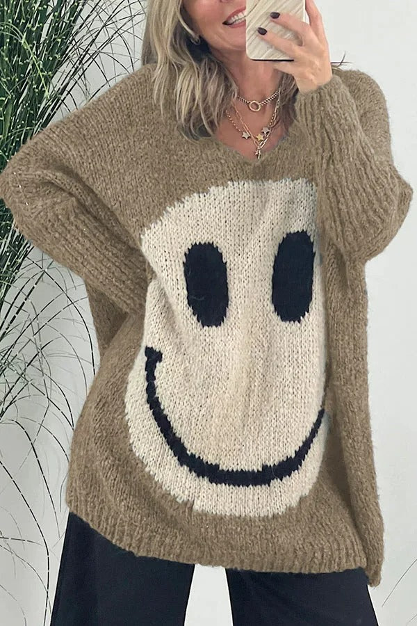 Gebreide smiley-gezichten oversized truien voor vrouwen