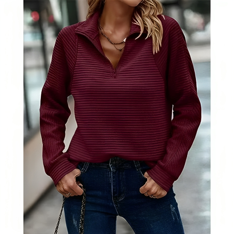 Geritste effen V-hals Pullover voor dames